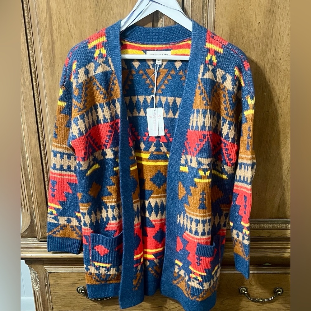 LUCKY BRAND Aztec SouthWestern Cardigan Sweater Women’s Medium Open Front NWT